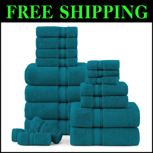 18-Pack Hotel Spa Quality Bath Towels - Super Soft, Fast Drying, Cotton Luxury