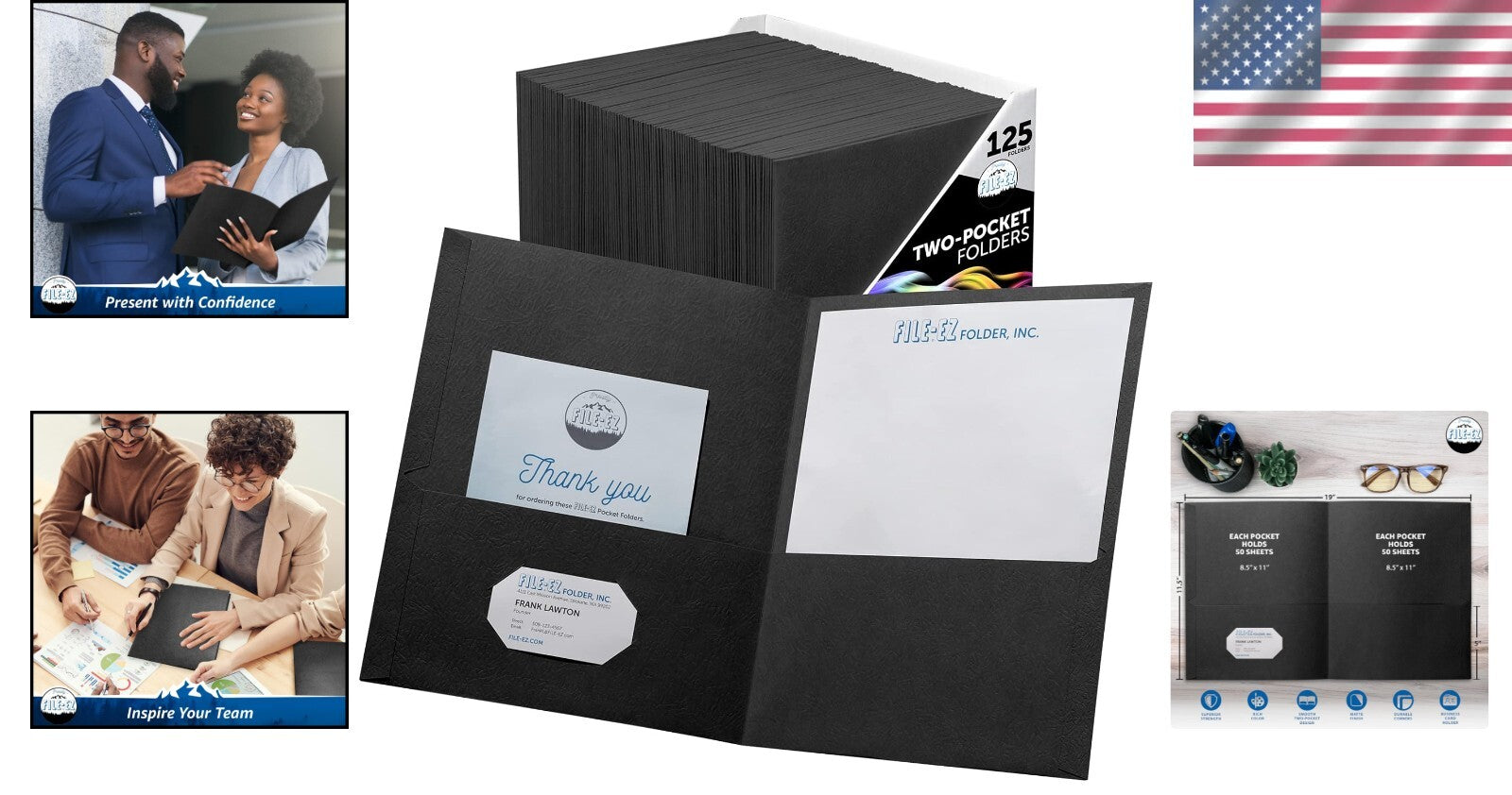 Durable Black Two-Pocket Folders - 125 Count, Perfect for School and Office Use