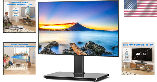 Elegant Universal TV Stand with Swivel Mount for 32-75 Inch TVs - Tempered Glass