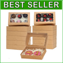 Load image into Gallery viewer, Chocolate &amp; Macaron Bakery Boxes - 100 Pack Stylish with Clear Viewing Window