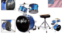 Load image into Gallery viewer, 3 Piece Kids Drum Set with Throne, Cymbal &amp; Pedal - Blue Musical Starter Kit