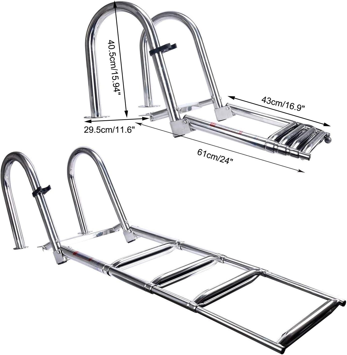 Telescopic 4-Step Rear Entry Boat Ladder with Anti-Slip Steps - 400 lbs Capacity