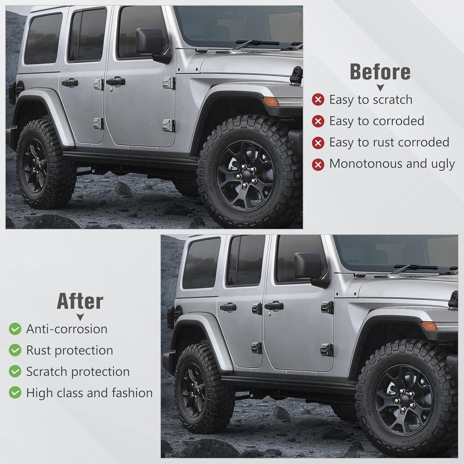 Carbon Fiber Grain Door Hinge Cover Trim for Jeep Wrangler & Gladiator (8-pack)