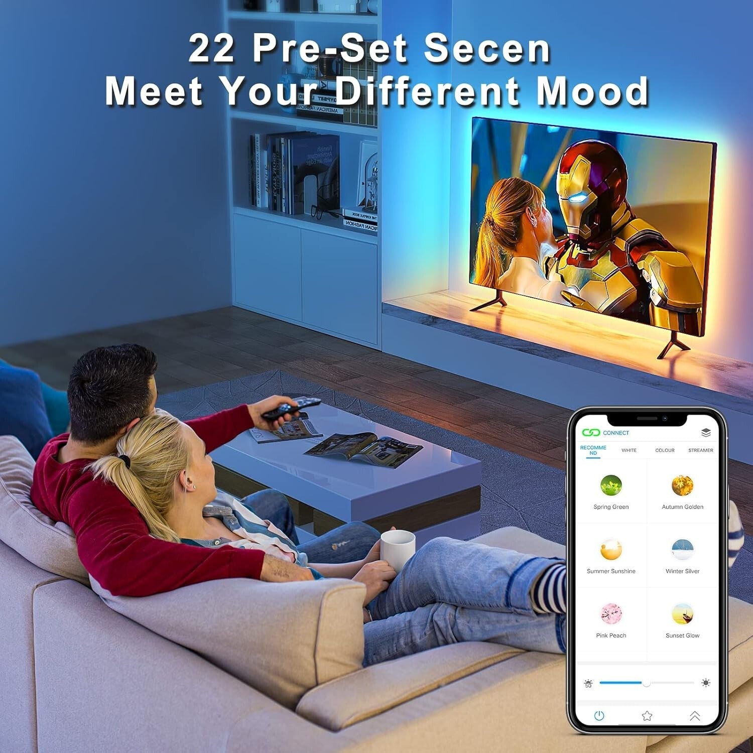 19.35ft Bluetooth LED TV Backlight for 85-90 inch TVs - App & Remote Control