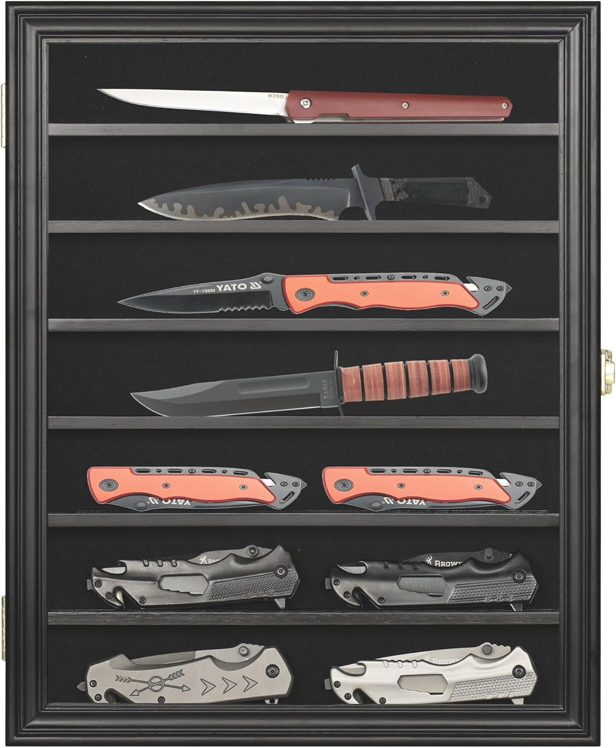 Elegant Black Knife Display Cabinet with Anti-Theft Lock and Custom Shelves