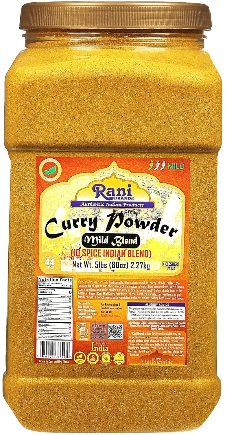 Mild 10-Spice Curry Powder by Rani - 5lbs PET Jar, No Additives, All-Natural