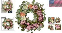 Load image into Gallery viewer, Stylish 24 Inch Spring Peony Wreath with Succulent Arrangement - Indoor/Outdoor
