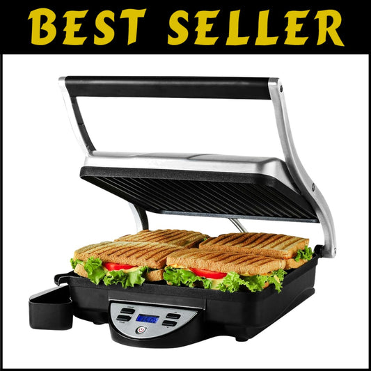 Compact Electric Panini Press with Automatic Timer - Ideal for Small Spaces