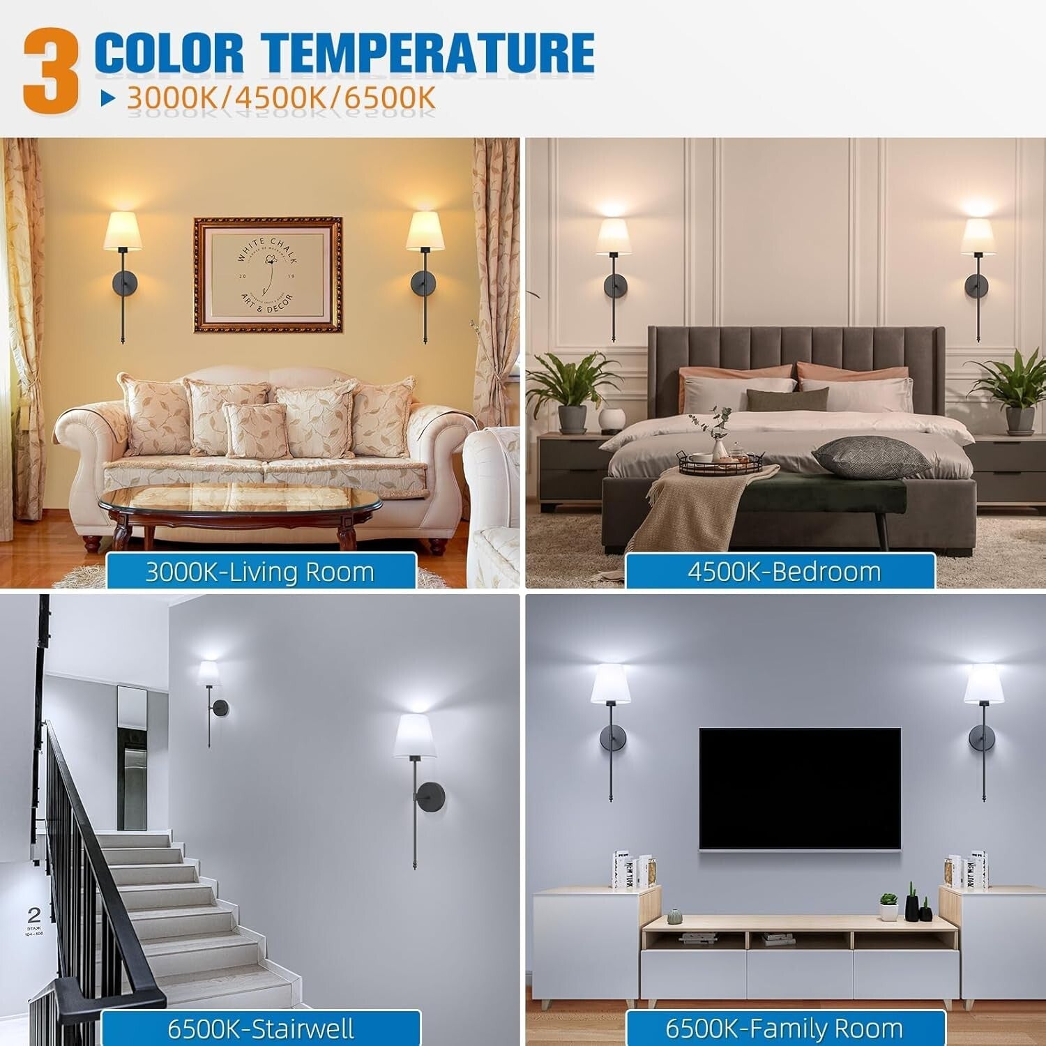 Customizable Battery-Powered Wall Sconces Set of 2 - 10 Colors + Timer Feature