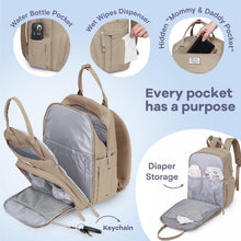 Load image into Gallery viewer, Stylish Waterproof Diaper Bag Backpack with Insulated Bottle Holders, Clay