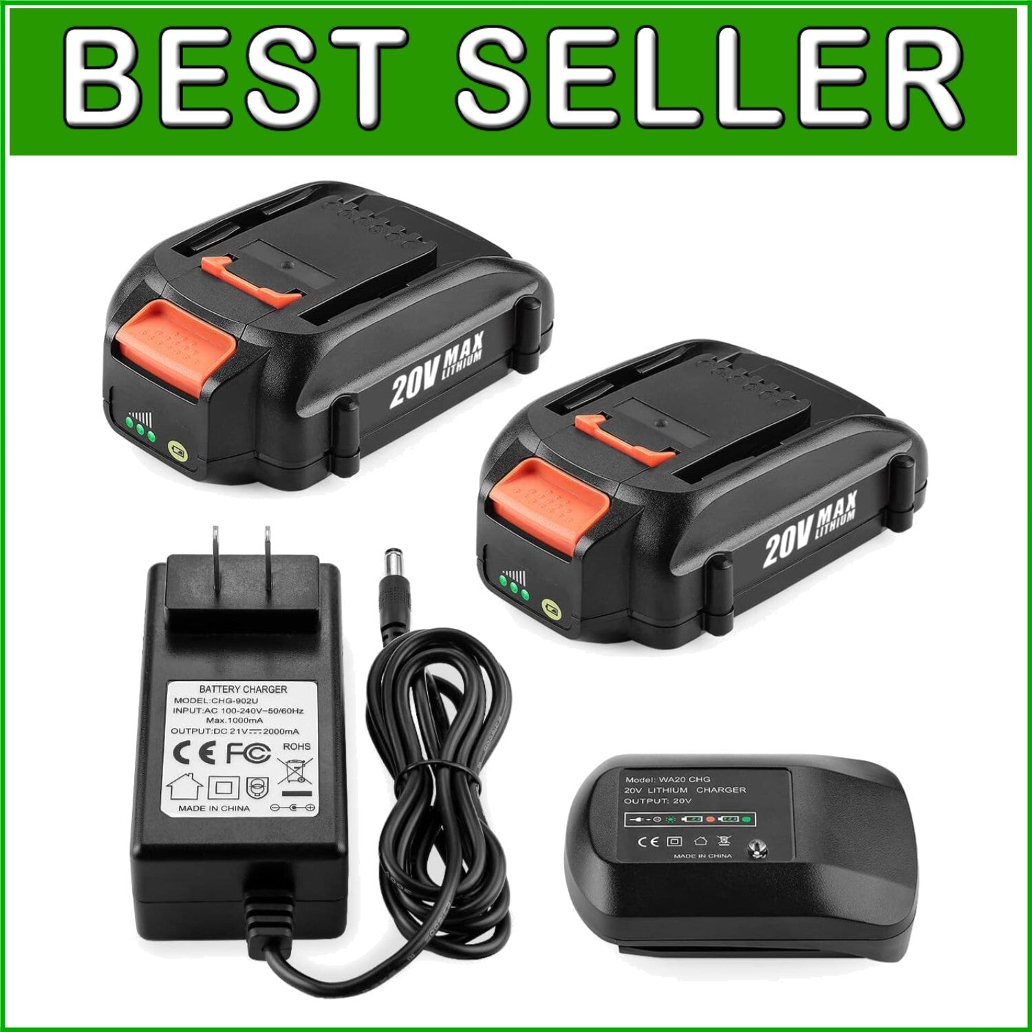 Worx 20V Battery & Charger Combo - 2-Pack with 3.5Ah Capacity for Ultimate Power
