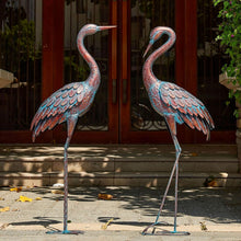 Load image into Gallery viewer, Lifelike Patina Metal Crane Sculpture Set - 47-48 Inch Yard Art Collection