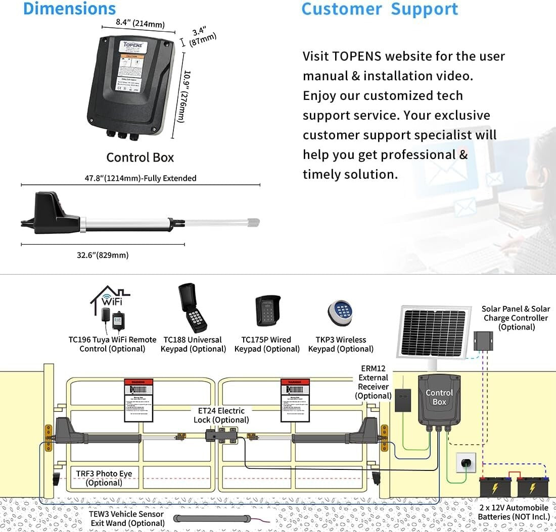 Electric Driveway Gate Opener for Medium Duty - Up to 18ft, Remote Control