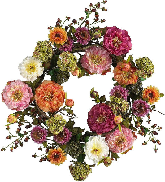 Stunning Multicolor 24" Peony Wreath - Ideal for Front Door Decoration