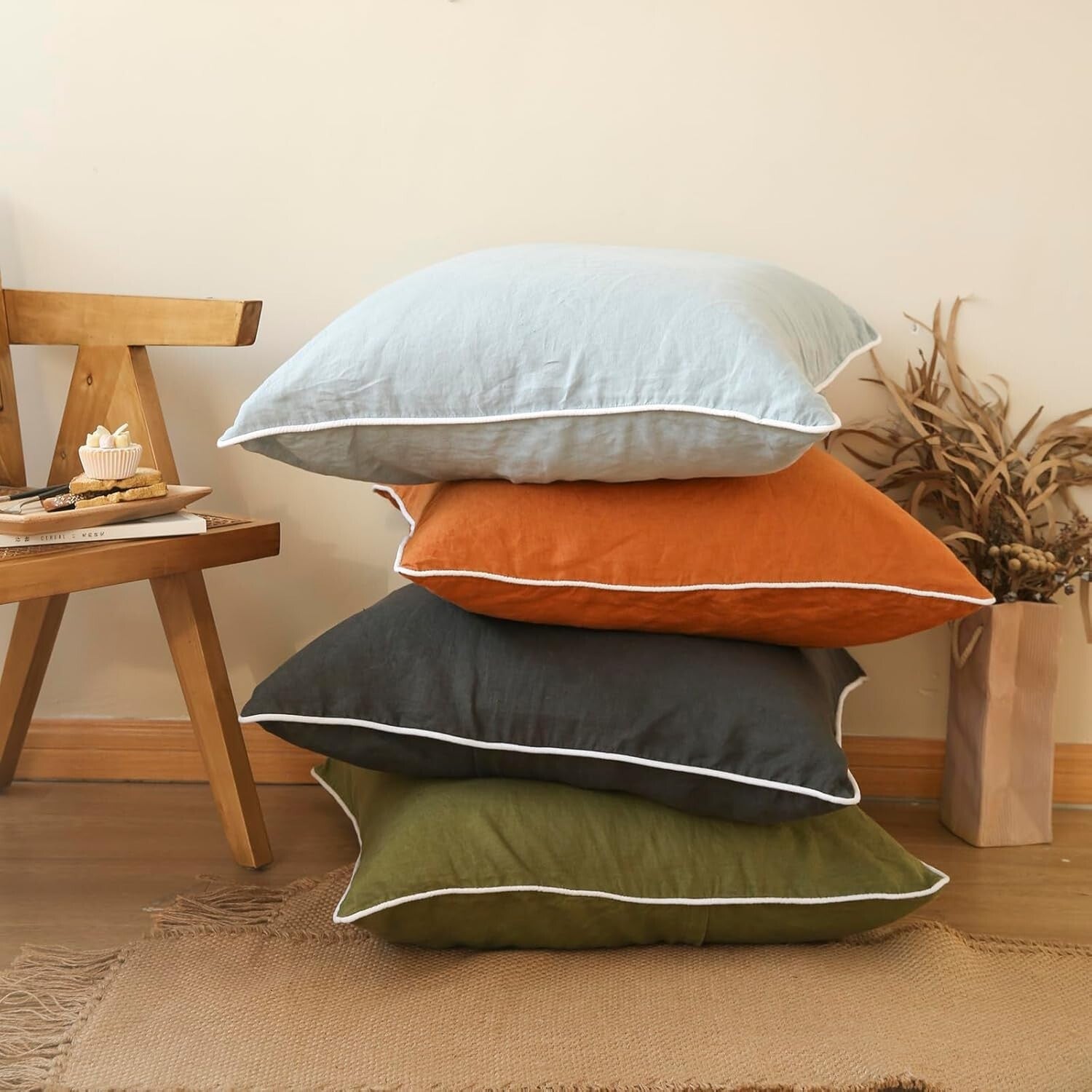 Sumptuous 100% Linen Euro Shams 26"x26" - Dusty Blue, Set of 2 for Elegant Decor