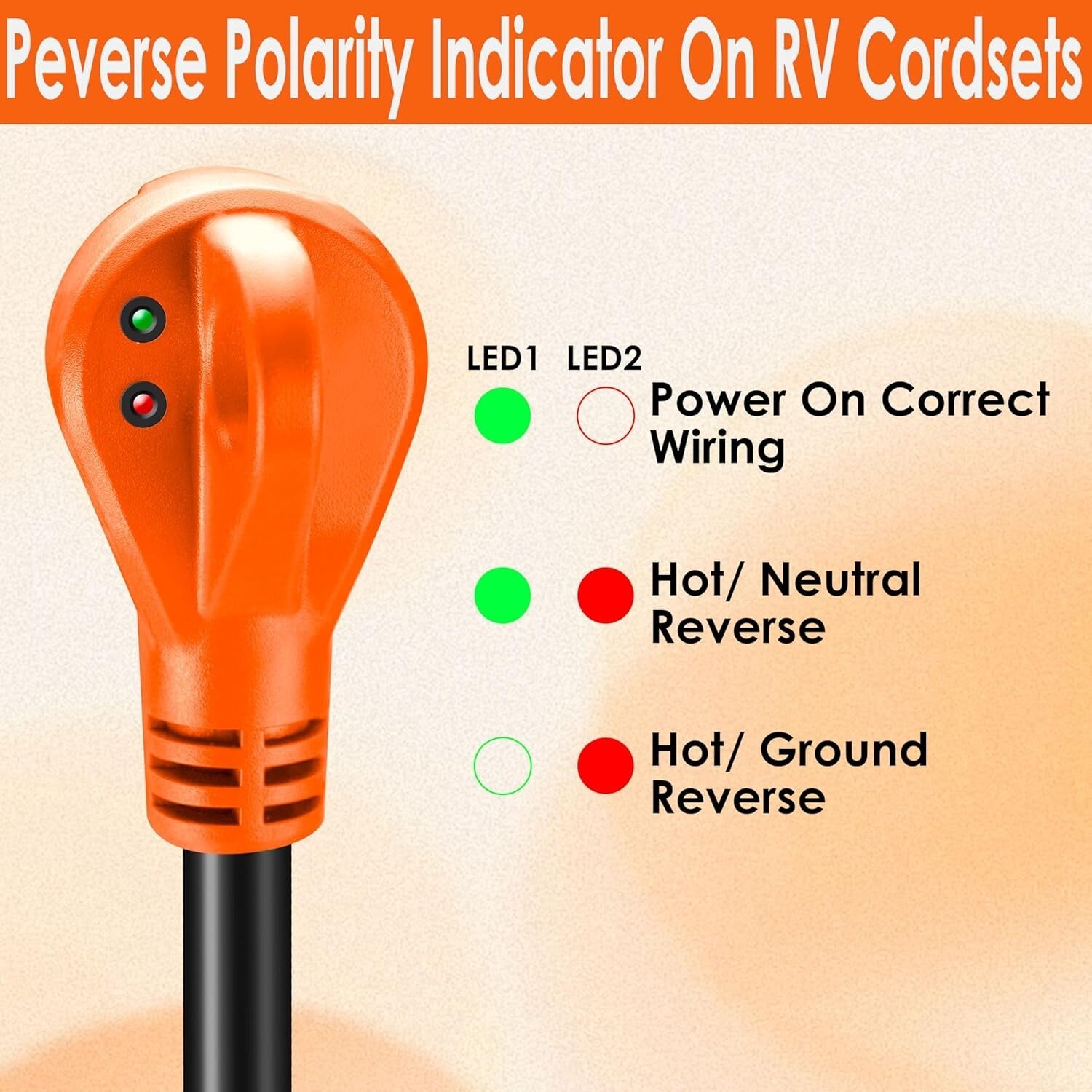 Durable 10ft 30 Amp RV Extension Cord with Twist Lock & Reverse Polarity Light