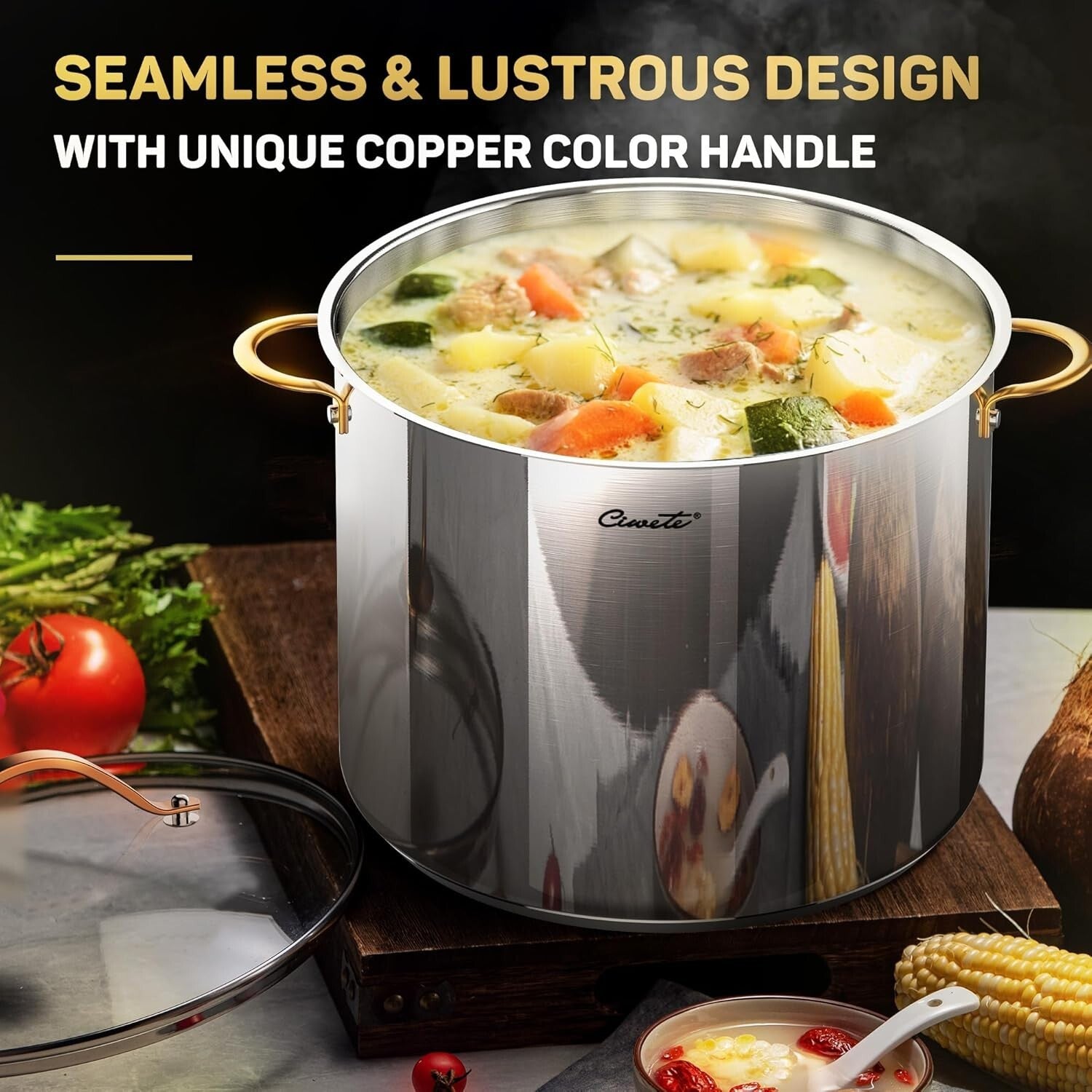 Health-Conscious 20 Qt Stock Pot - Induction Ready with Dishwasher Safe Lid