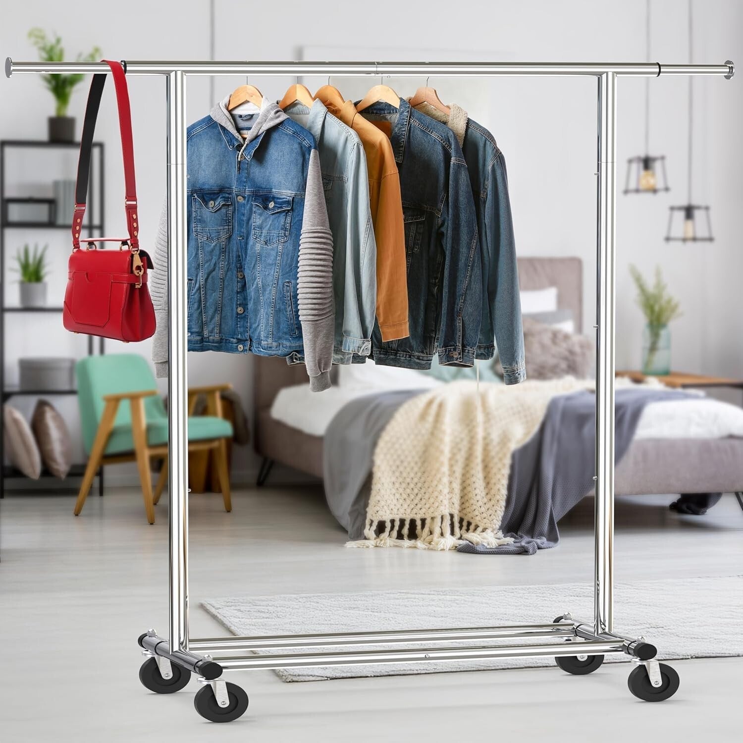 Extendable Chrome Garment Rack – 42 to 67 Inches, Perfect for Home & Commercial