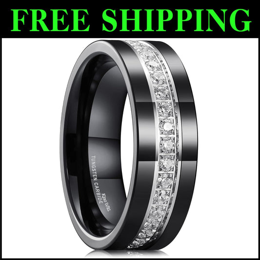 Men's Paid Engagement Ring in Tungsten - Comfort Fit with Cubic Zirconia Shine