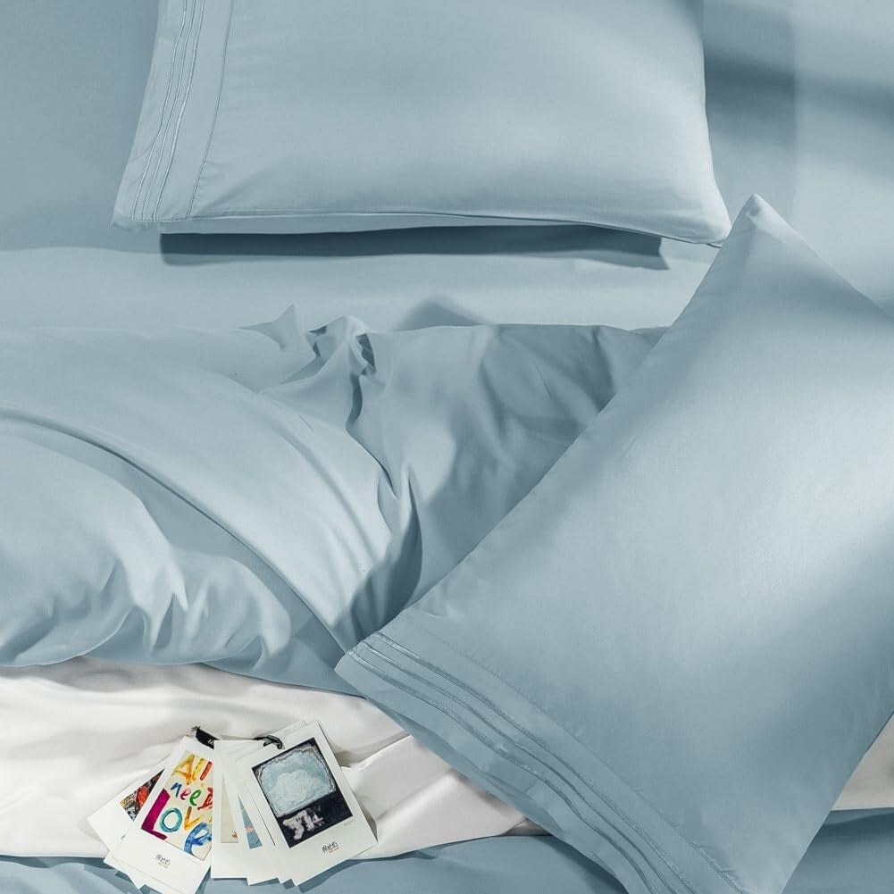 Soft & Cozy 6-Piece Spa Blue Queen Bed Sheet Set - Machine Washable, No Wrinkles