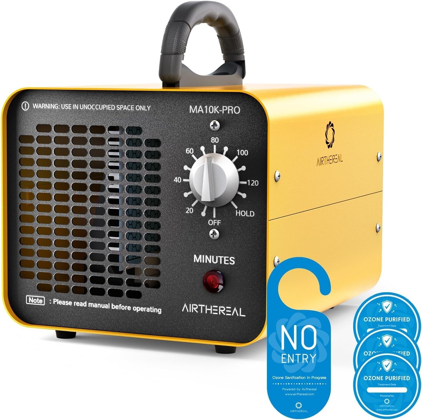Efficient 10,000 mg/h Ozone Generator: Touch Control Air Deodorizer - Yellow