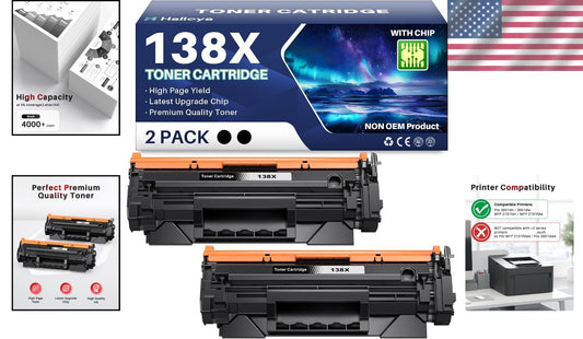 Easy Install 138X Black Toner Cartridge 2-Pack for Vibrant Professional Prints