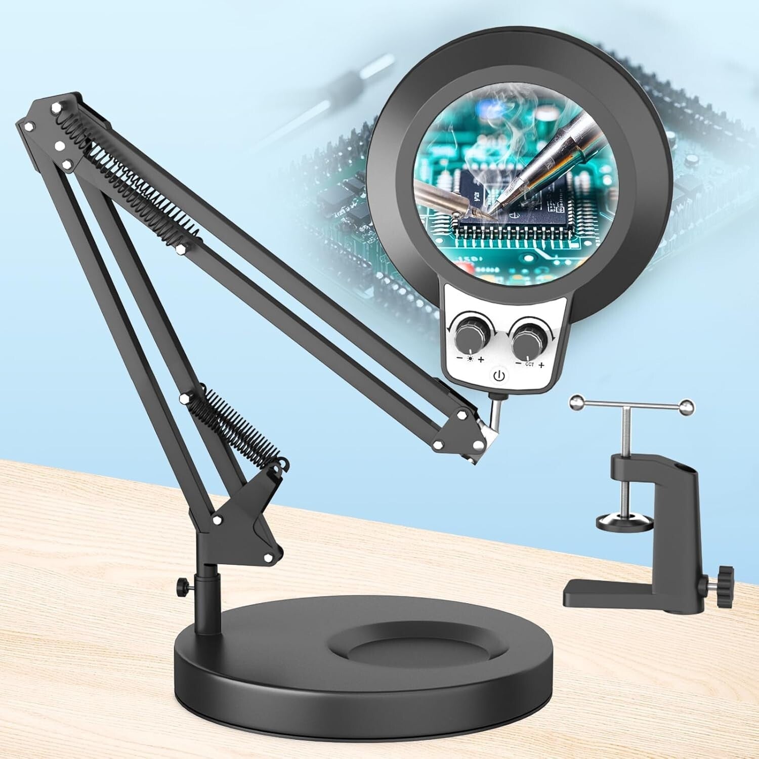 12X Hands-Free Magnifying Lamp with Adjustable LED Light for Crafts and Reading