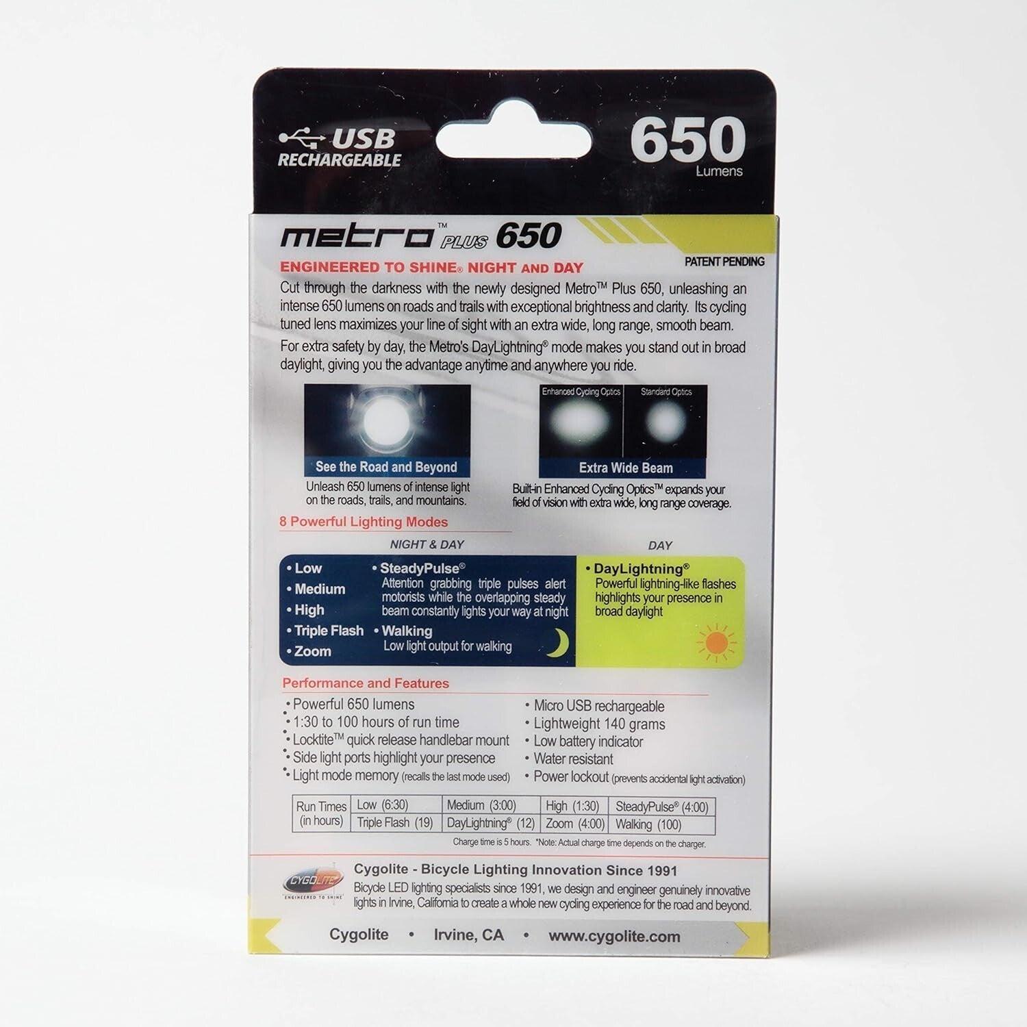 Durable IP67 Waterproof 650 Lumen Bicycle Headlight with Secure Handlebar Mount