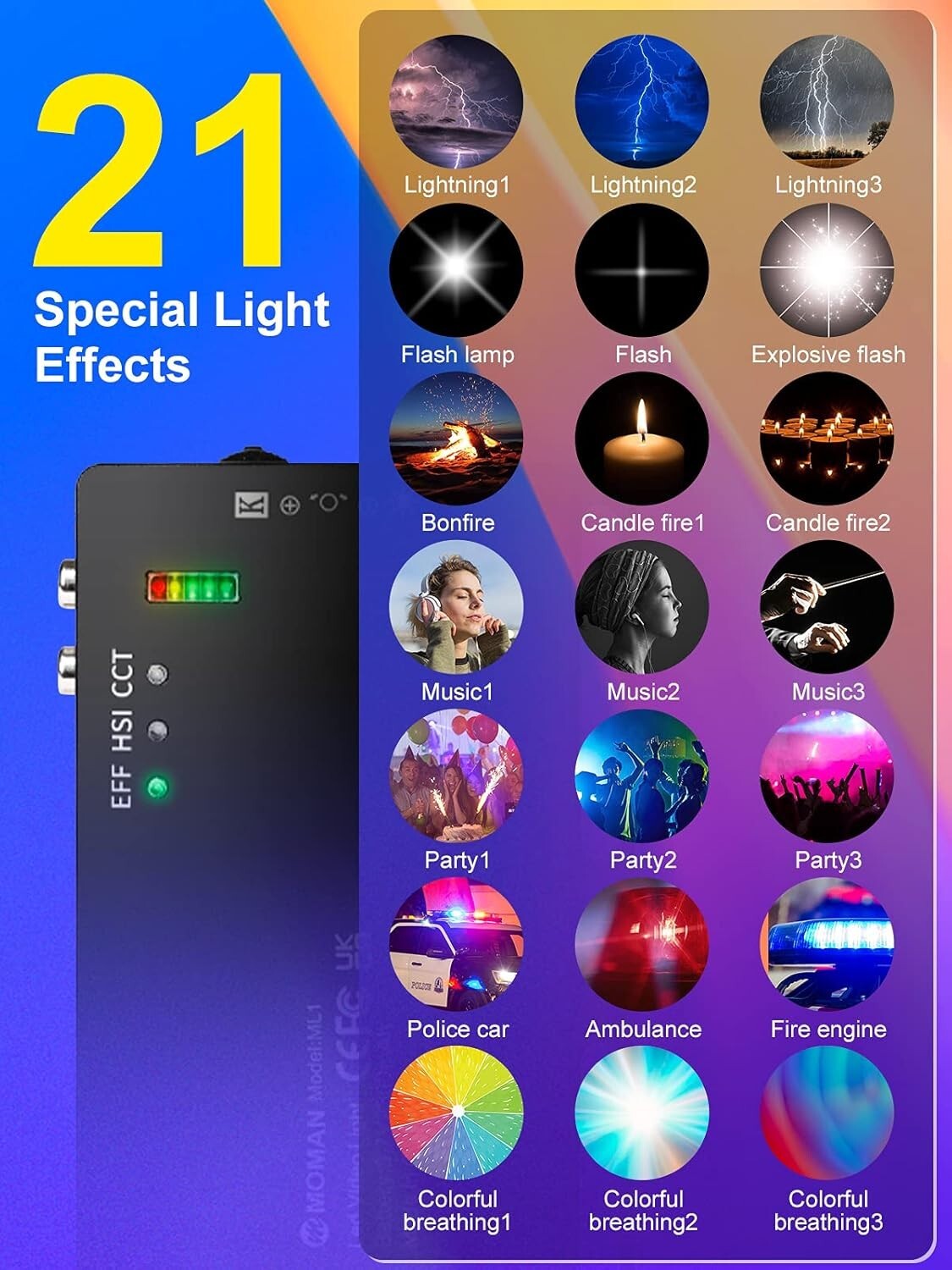 Portable 3000K-6500K LED Video Light with 6 Effects - Ideal for DSLR & Mobile