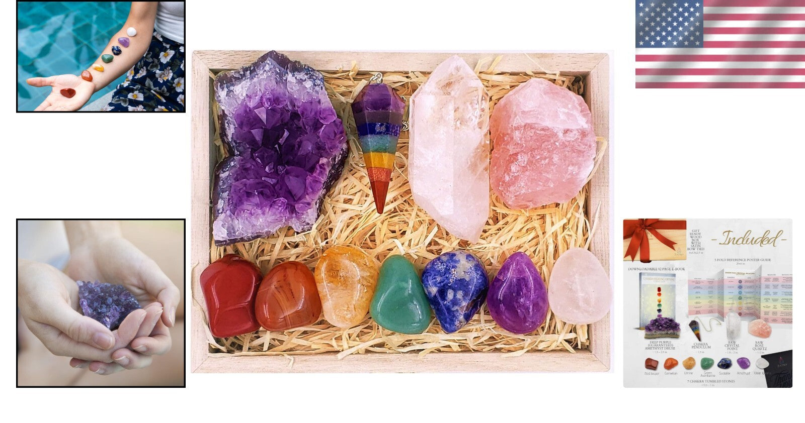 Complete 7 Chakra Stones Healing Kit - Amethyst, Rose Quartz & More in Gift Box