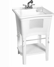 Load image into Gallery viewer, 24" D x 24" W Deep Utility Sink with Pull-Out Faucet &amp; Integrated Scrub Board
