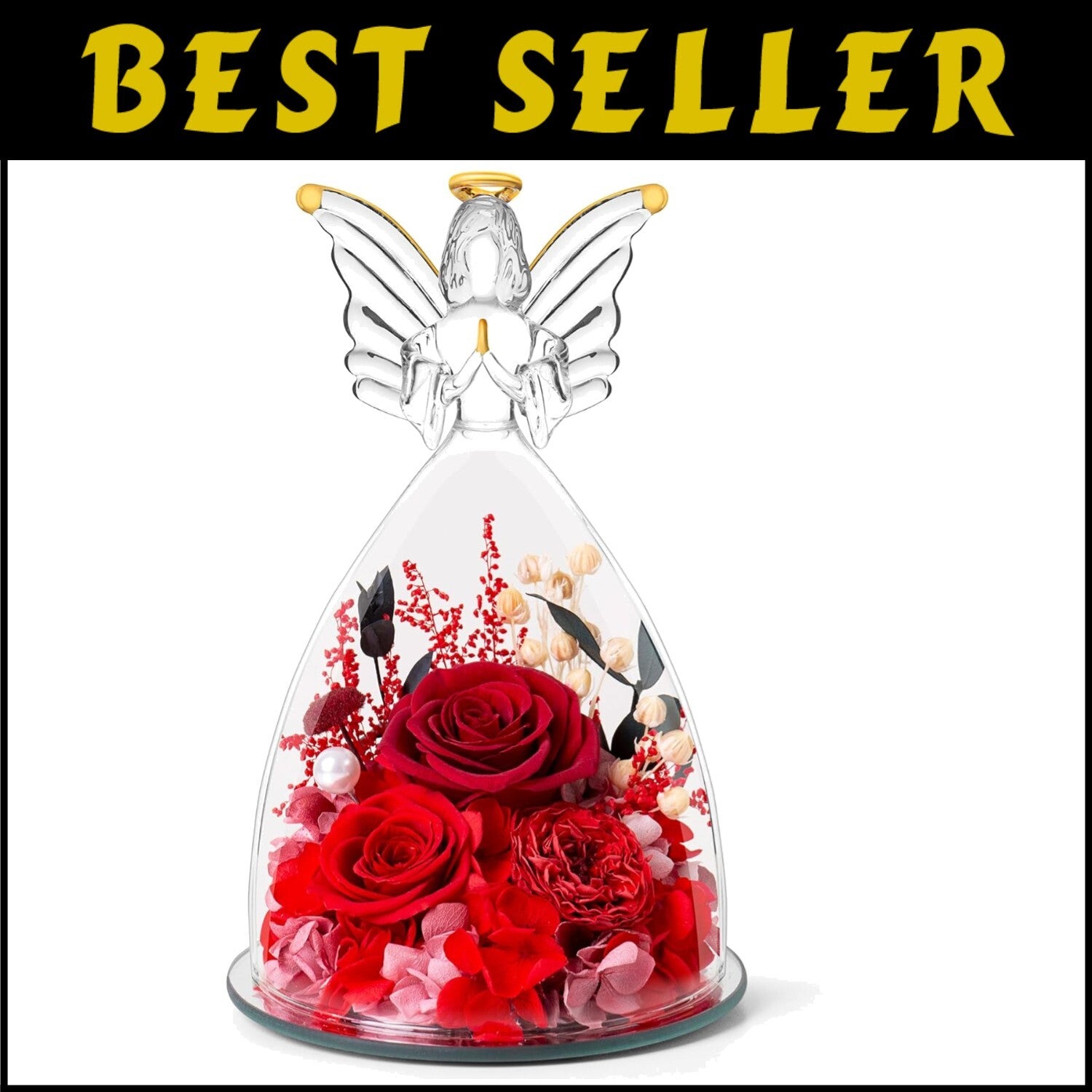 Chic Preserved Rose and Glass Angel Figurine - Timeless Gift for Loved Ones