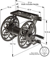 Load image into Gallery viewer, Compact Wall-Mounted Bronze Garden Hose Reel - Includes Tool Shelf &amp; Leader Hose