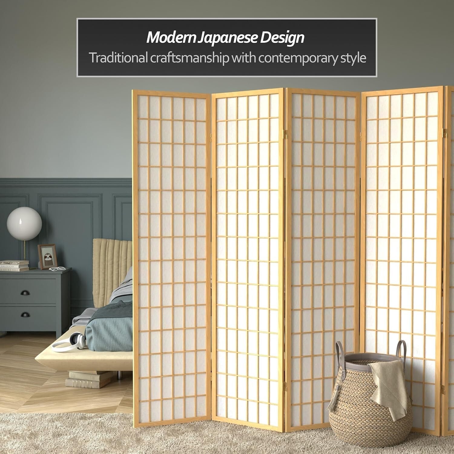 Classic 6-Panel Window Pane Shoji Screen Room Divider - Elegant Privacy Solution