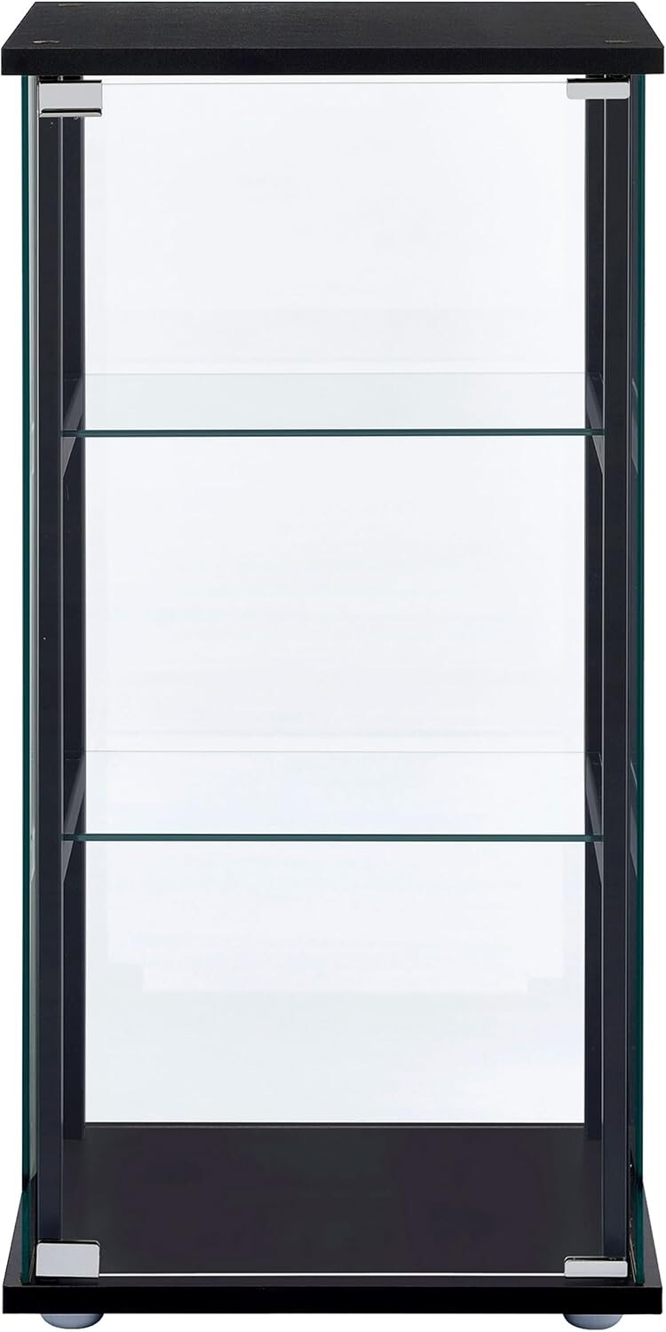 Elegant 34-inch 3-Tier Black Tempered Glass Curio Cabinet - Modern Display Case
