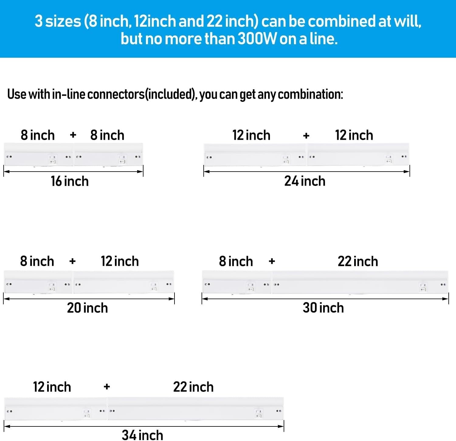 Stylish 4-Pack Under Cabinet LED Lights, 12 Inch, Hardwired & Plug-in Options