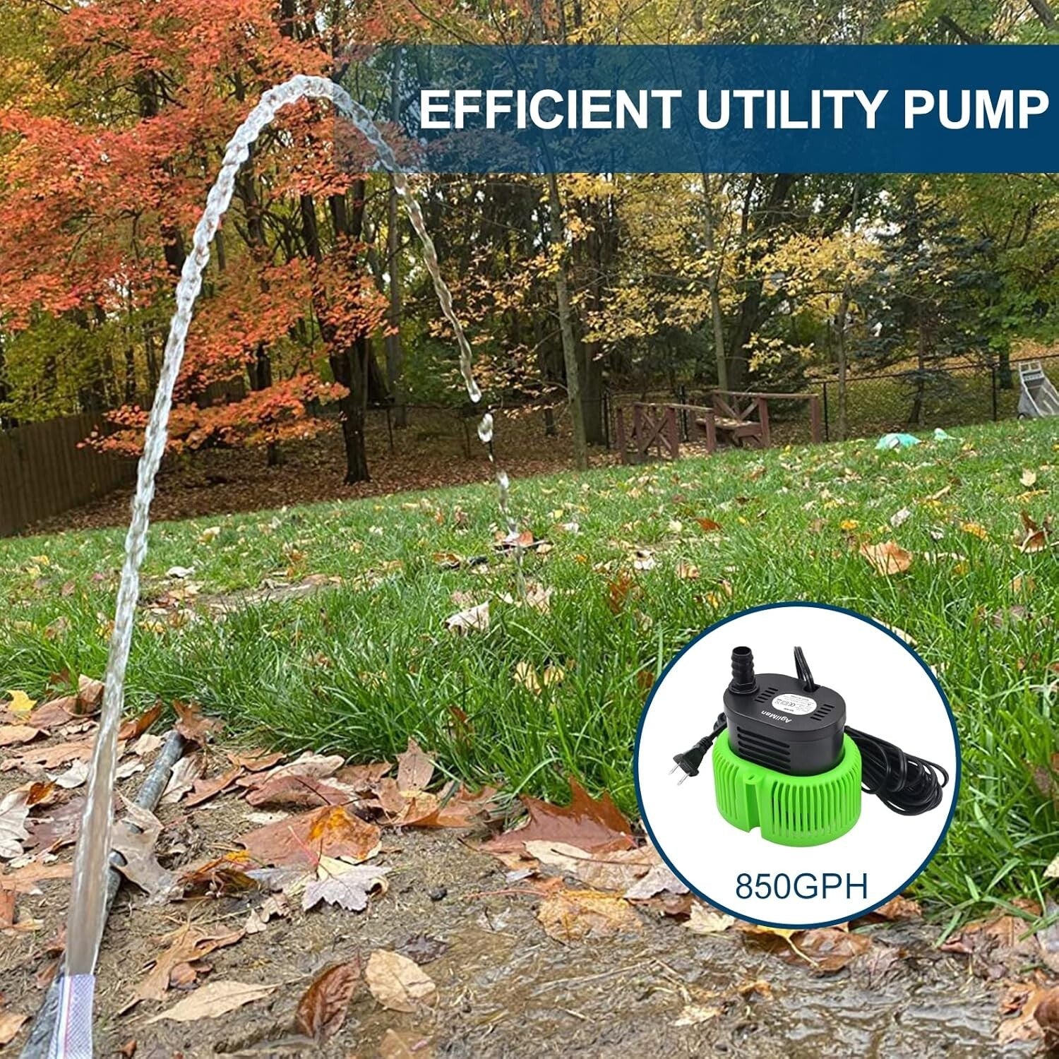 Efficient Swimming Pool Drain Pump - 850 GPH Flow, 3 Adapters & Safety Features