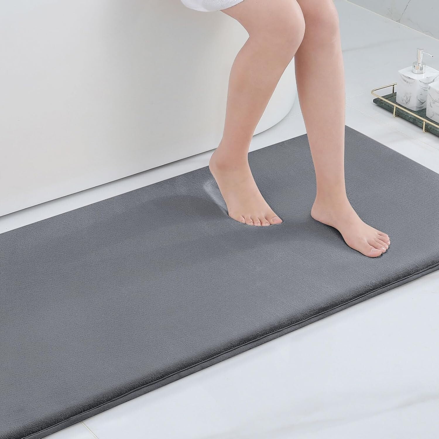 Stylish Non-Slip Memory Foam Bath Runner 70'' x 24'' - Soft Flannel Finish