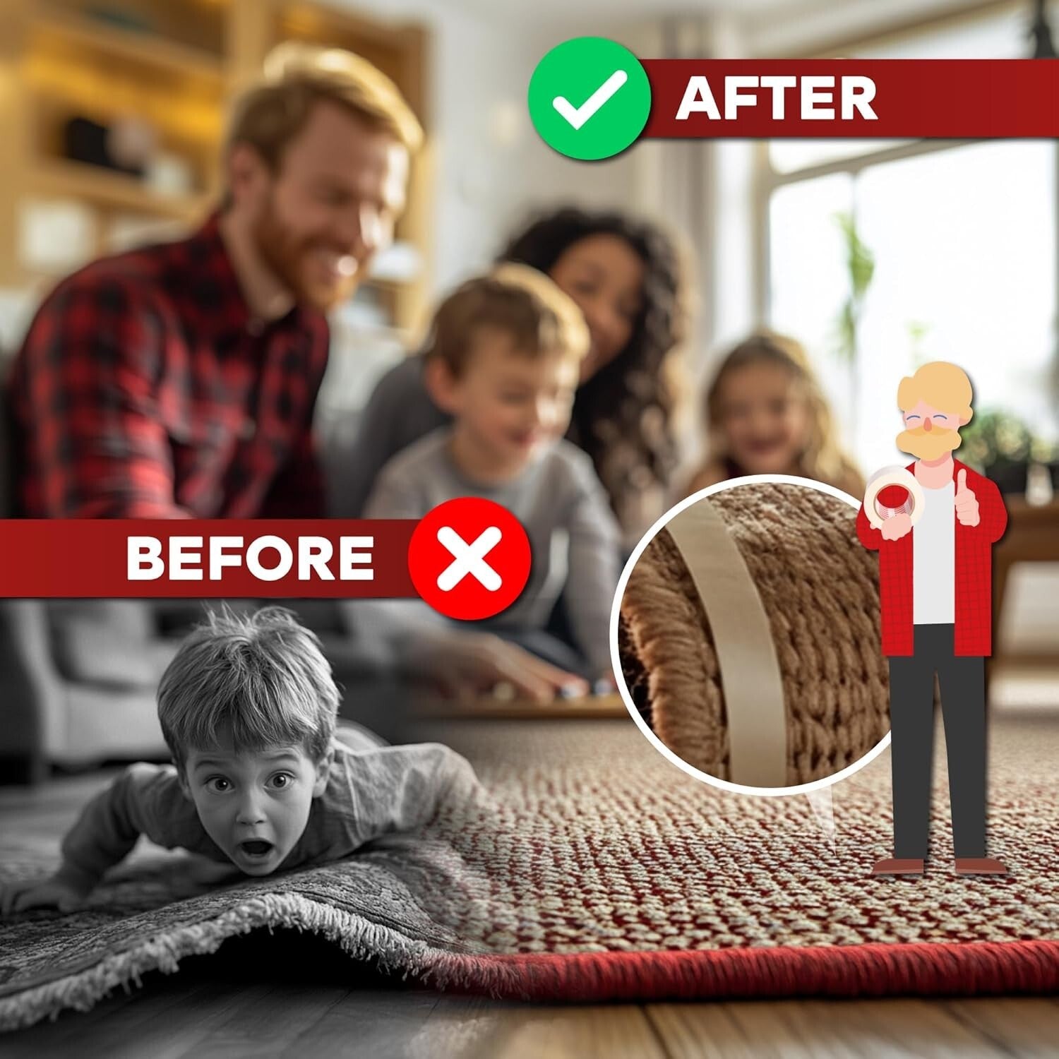 UV-Resistant Double Sided Carpet Tape - Ideal for Area Rugs and Hardwood Floors
