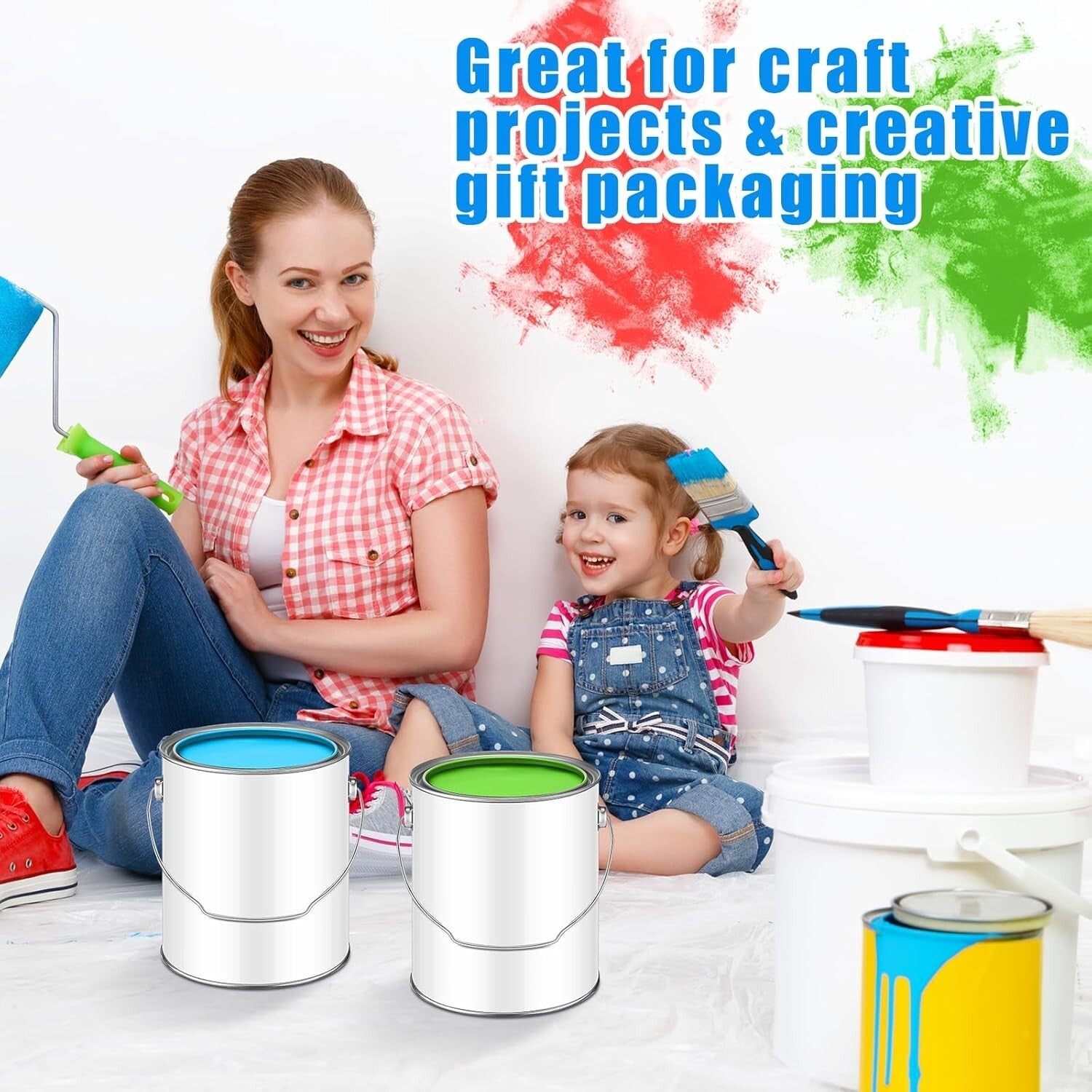Versatile 4 Pcs 1 Gallon Tin Paint Cans with Lids for DIY Crafts and Supplies