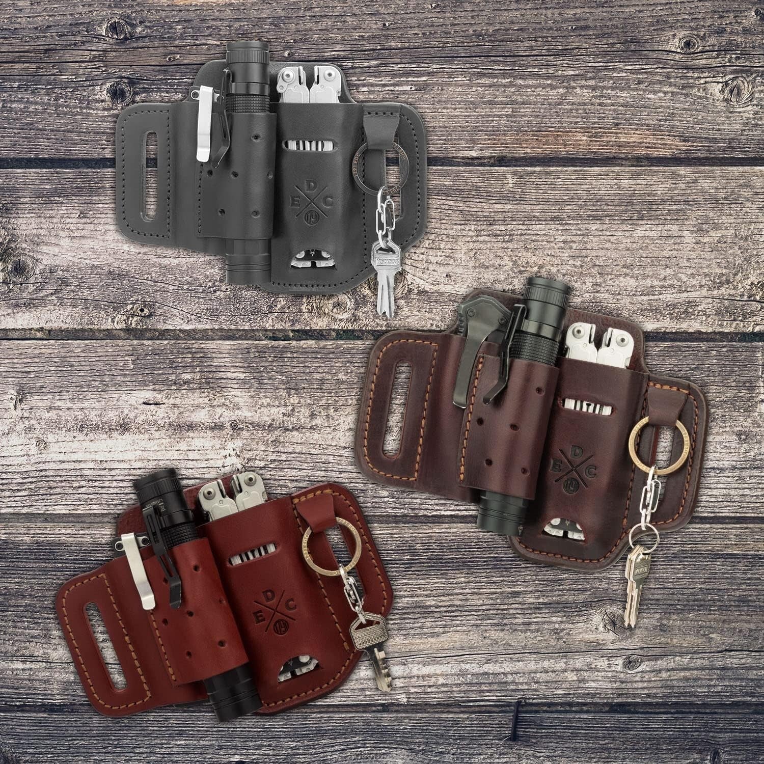 Durable Chestnut Leather Holster for Multitool & Accessories - Lifetime Warranty