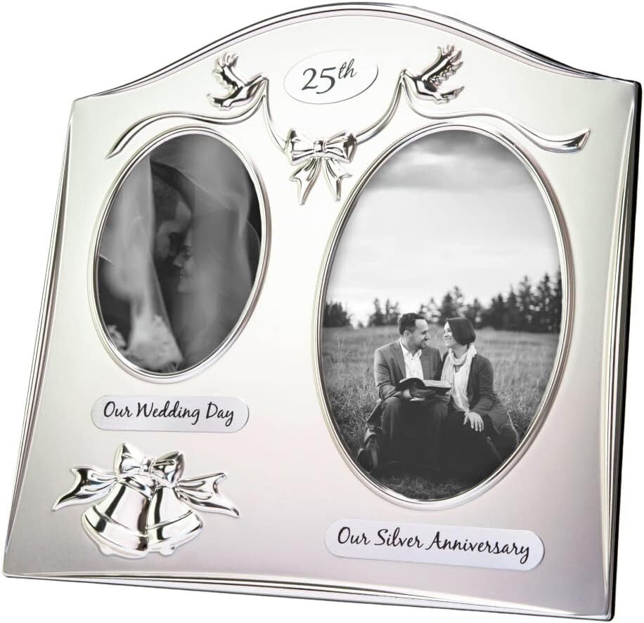 Interchangeable Mat Silver Plated Picture Frame for 25th Wedding Celebrations