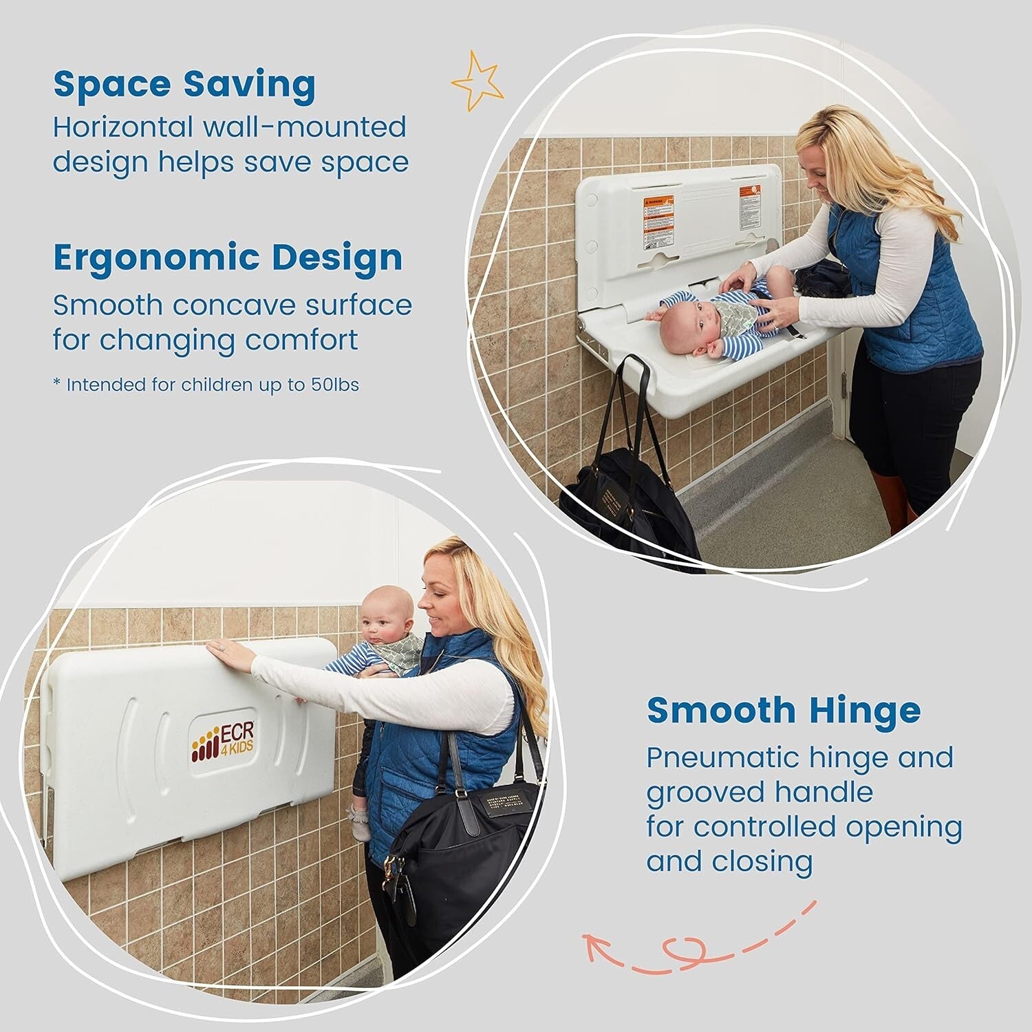 Horizontal Wall-Mounted Diaper Changing Station - Safe & Stylish White Granite