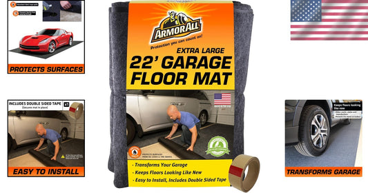 Absorbent Garage Floor Mat 22' x 8'10" - Protect Surfaces with Double-Sided Tape