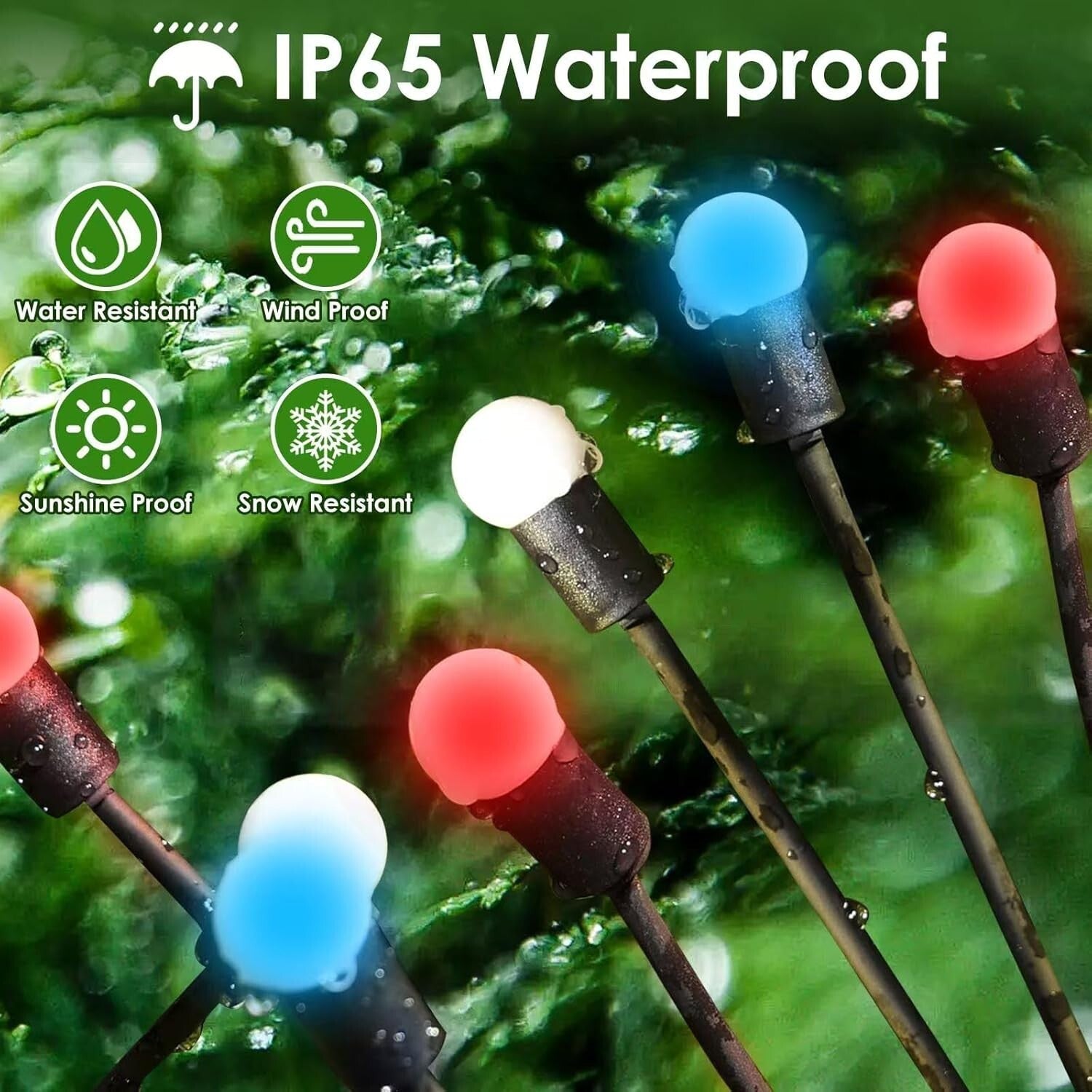 8 Solar Powered Firefly Lights in Red, White & Blue - Waterproof Outdoor Delight