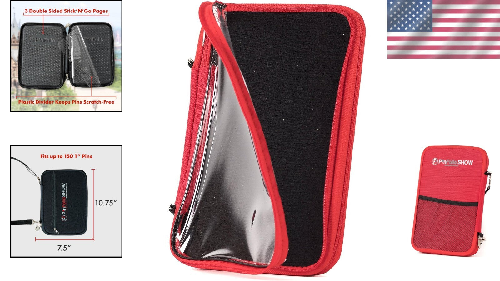 Trendy Black & Red Pin Storage Bag - Organize Up to 150 Enamel Pins Effortlessly