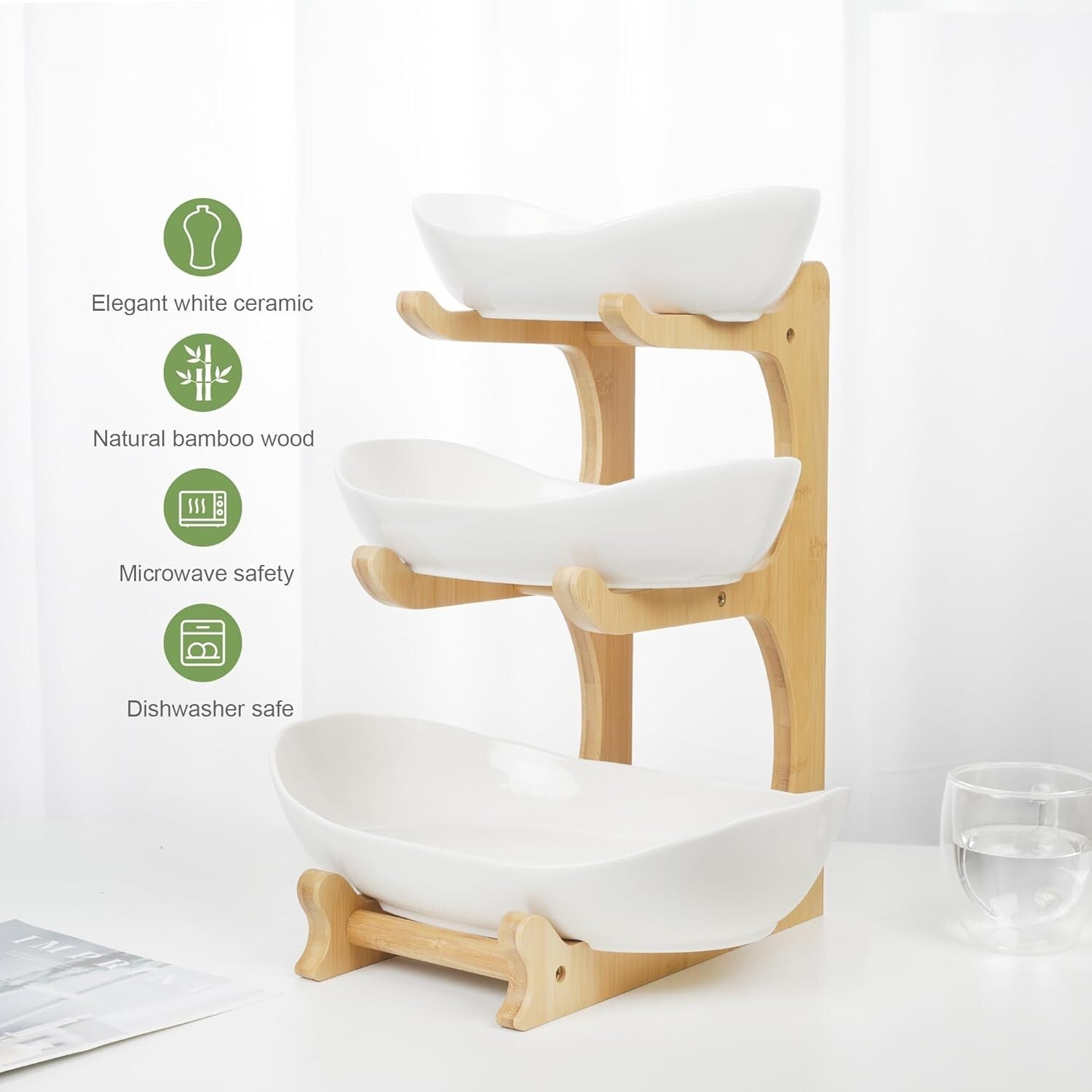 Stylish 3-Tier Fruit and Snack Bowl Set with Bamboo Stand - Perfect Gift Idea