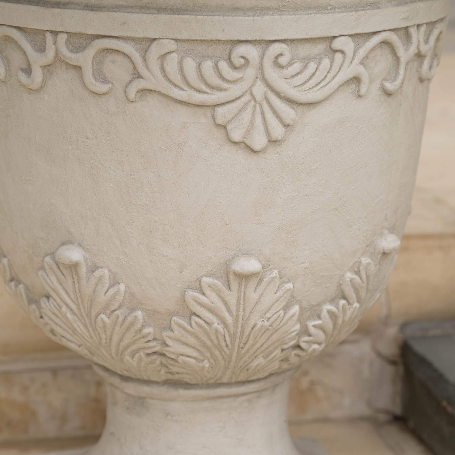 Weather-Resistant 20" Moroccan Stone Planter Urn for Traditional Garden Elegance