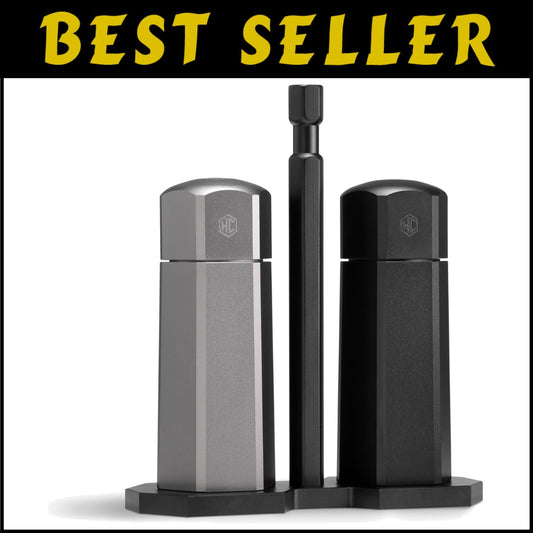 Premium Stainless Steel Salt and Pepper Mill Set with Adjustable Burr Grinder