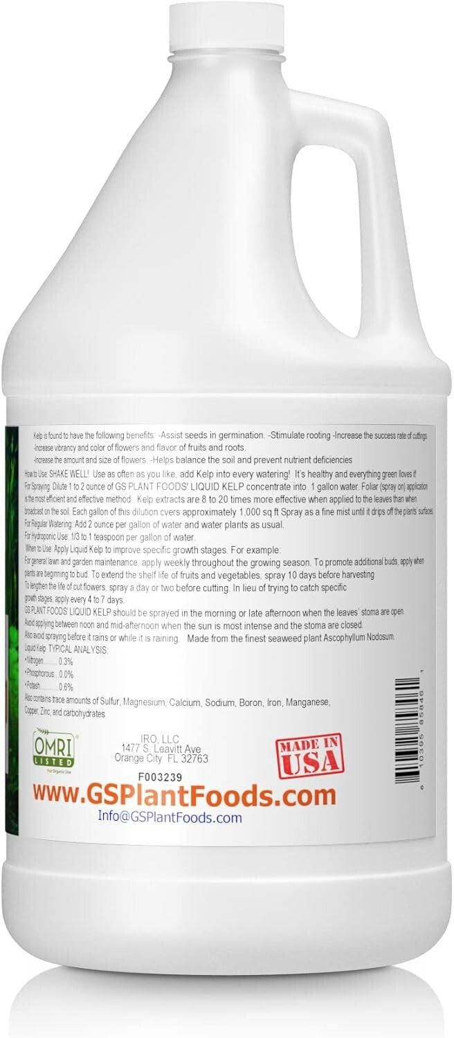 Natural Seaweed Fertilizer - 1 Gallon Kelp Concentrate for Optimal Plant Growth